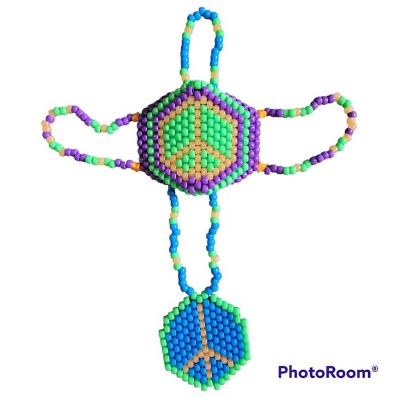 Peace Sign Pony Bead Necklace & Pony Bead Mask Set - Picture 2 of 3